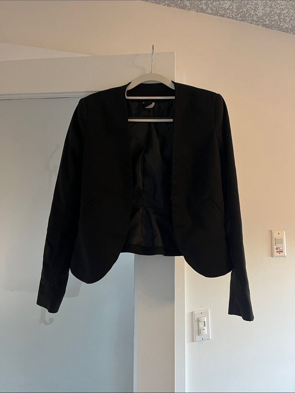 Divided Black Open-Front Cropped Blazer